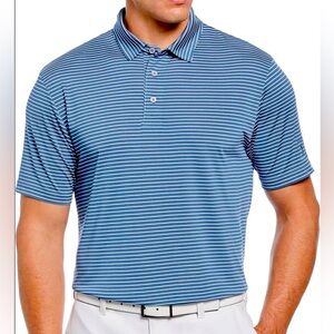 PGA TOUR Men's Feeder Stripe Short Sleeve Golf Polo Shirt, Real Teal, Small